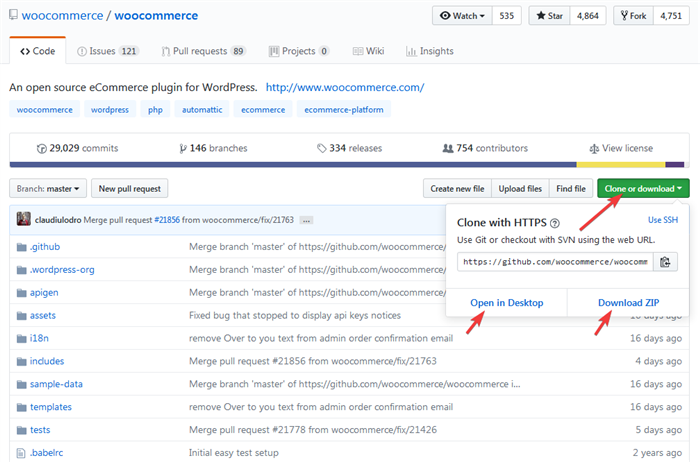 GitHub-репозиторий плагина WooCommerce