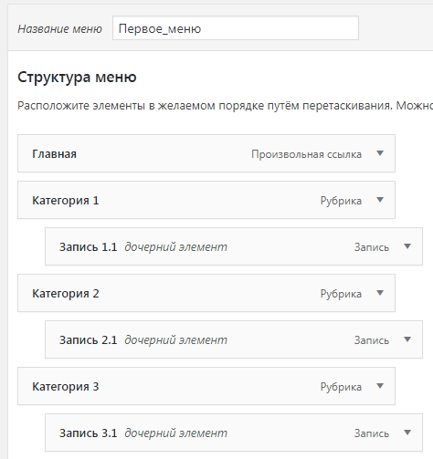 Вложенное меню