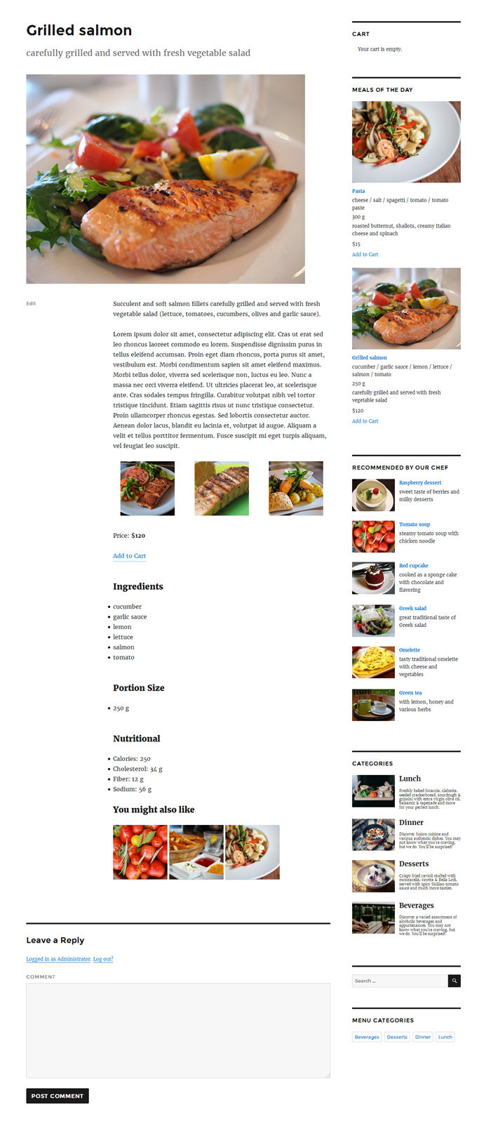 Пример работы плагина Restaurant Menu by MotoPress